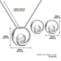 Faux Pearl Inlaid Round Jewelry Set Pendant Necklace & Stud Earrings