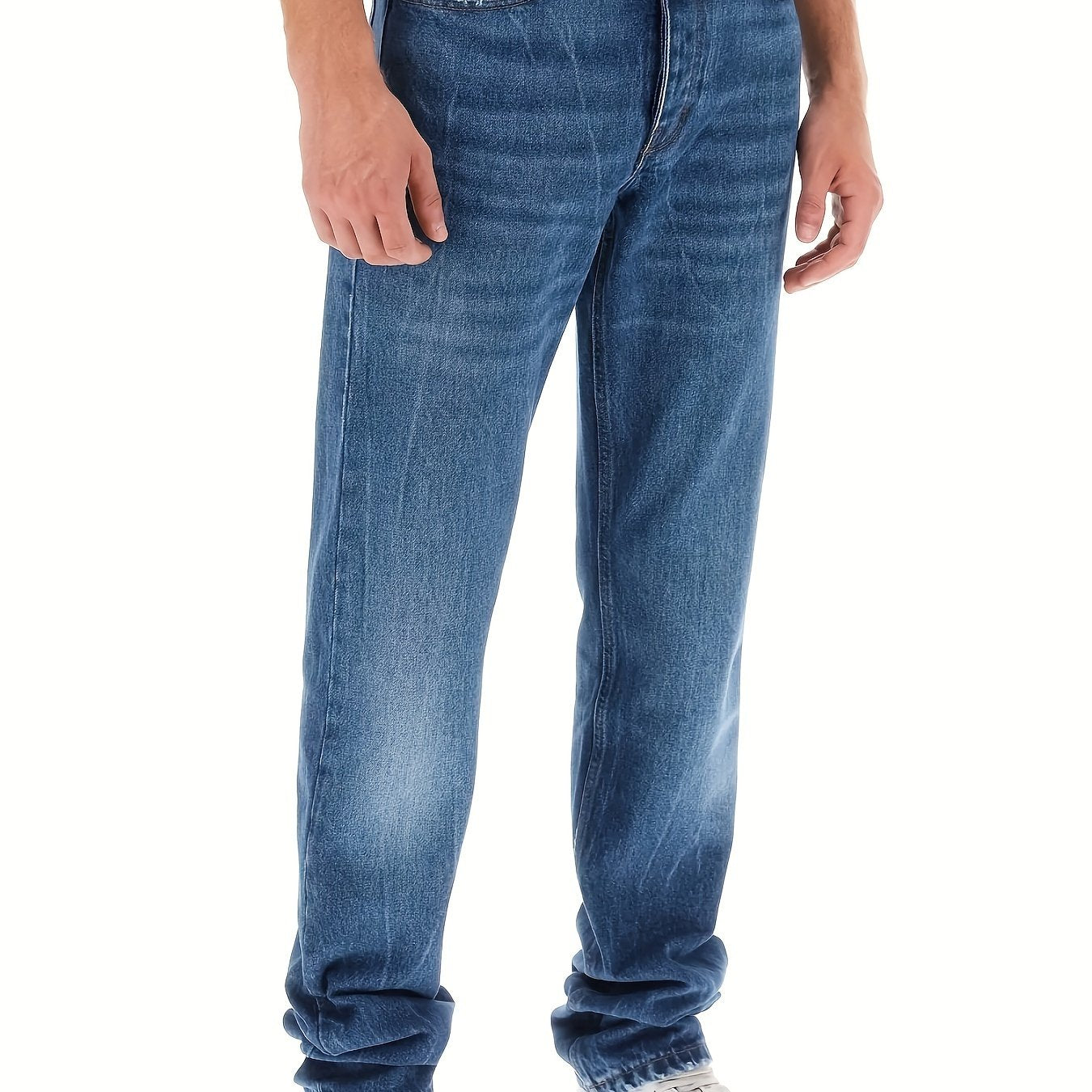 Mens Distressed Washed Denim Jeans Straight Leg Casual Pants
