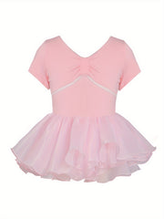 Girls Cotton Short Sleeve Tutu Dress Leotard for Dance