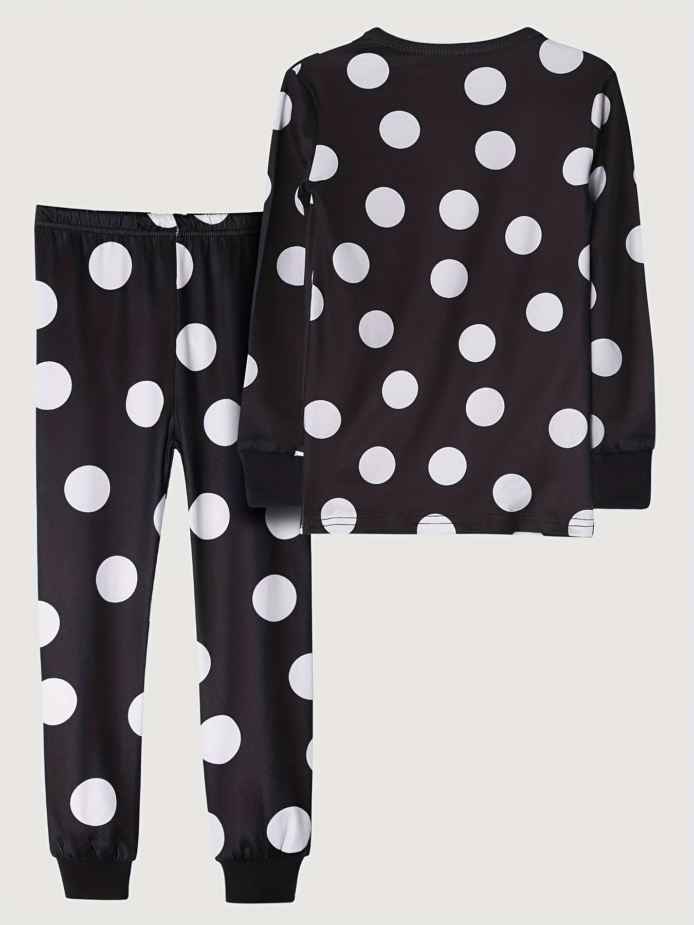 Girl's Dots Print Pajama Set Polyester Elastane Crew Neck Pants