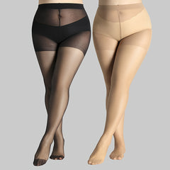2 Pairs Plus Size Casual Stockings Set Women's Plus Control Top Pantyhose