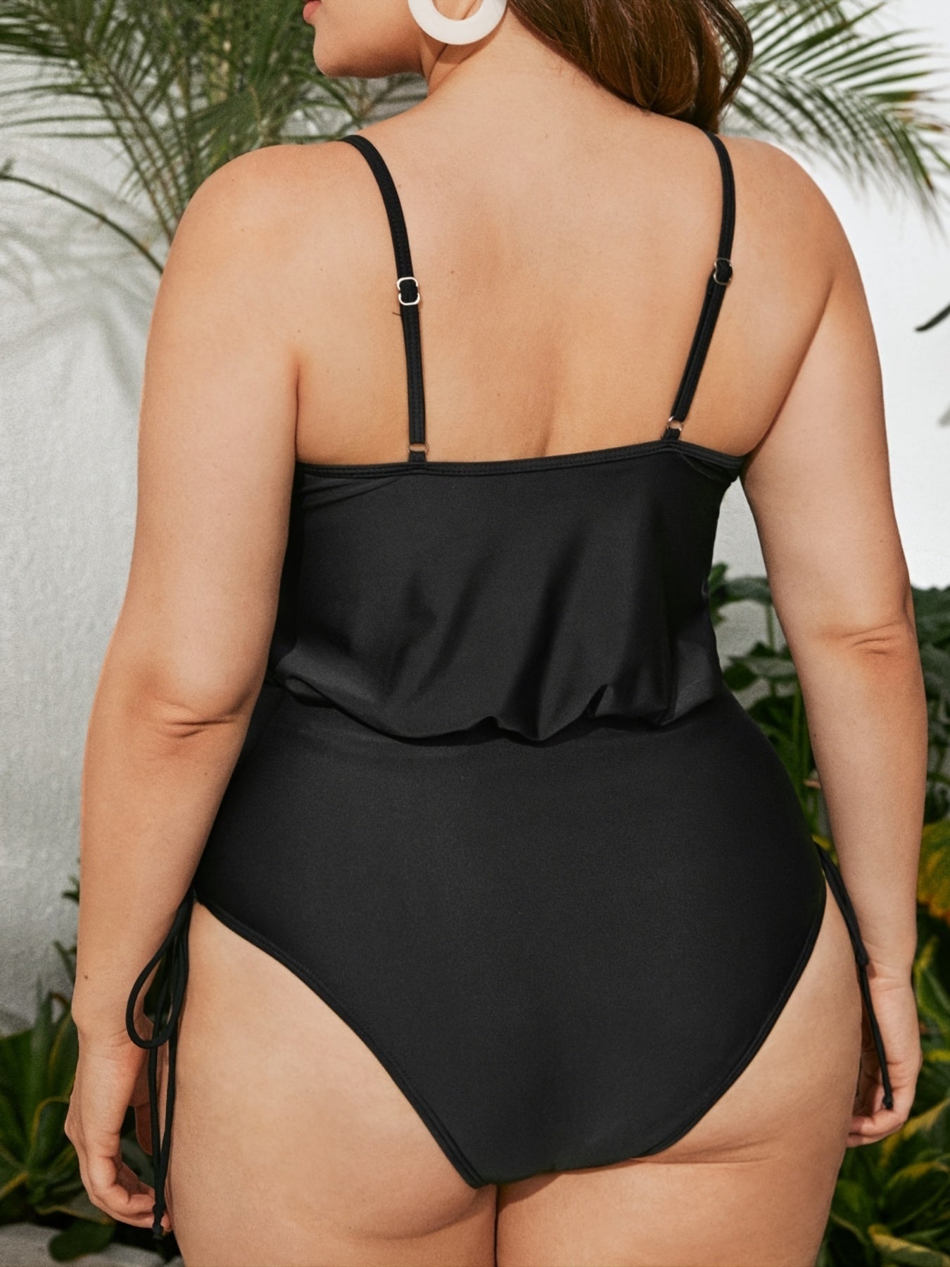 Solid Ruched Drawstring One Piece Swimsuit Plus Size Women's Swimwear