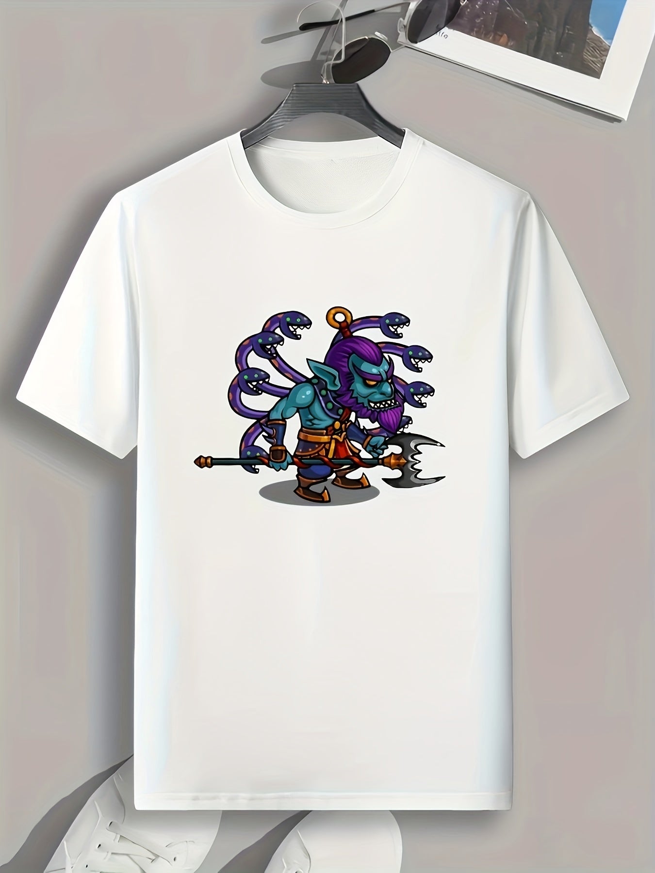 Cartoon Monster Pattern Print Men's Sports T-shirt