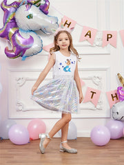 Girls Casual Cartoon Princess Dress Mermaid Sleeveless Mesh Dress
