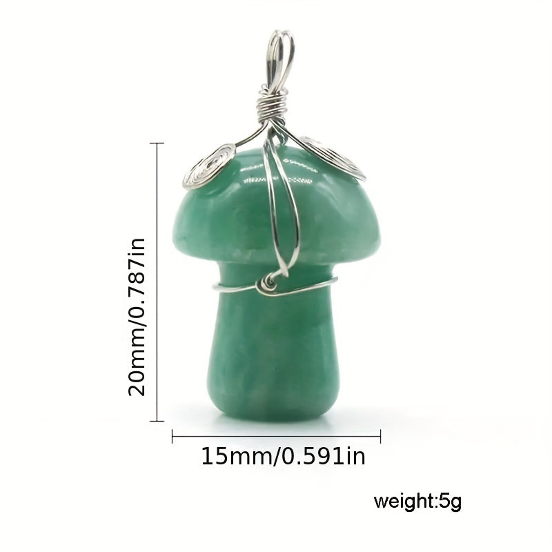 DIY Gemstone Quartz Mushroom Pendant Necklace with Stainless Steel Chain