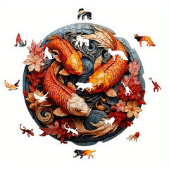 Fortune Carp Wooden Puzzle Animal Shapes Brain Teaser Gift