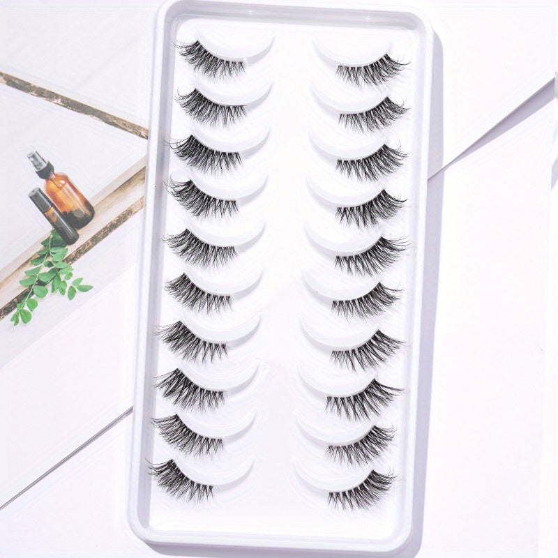 10 Pairs Natural Look Half Lashes Clear Band False Eyelashes