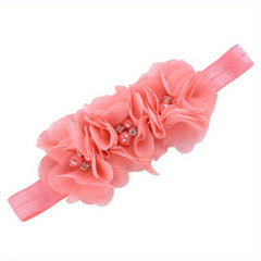 Chiffon Flower Headband Faux Pearl Decorative Hair Accessories for Baby Girls