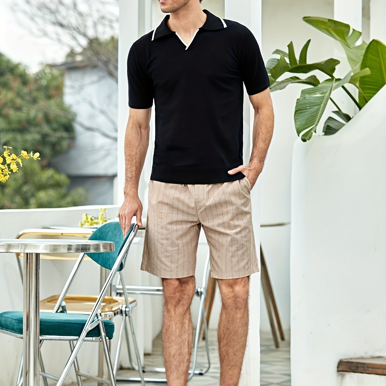 Striped Pattern Comfy Shorts Men's Casual Waist Drawstring Flat Front Shorts