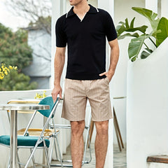 Striped Pattern Comfy Shorts Men's Casual Waist Drawstring Flat Front Shorts