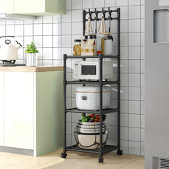 4-Layer Kitchen Shelf with Pulley and Hook, Pot Storage Rack