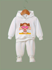 OERYUI Girls Boys 2pcs Fashionable Print Hooded Pullover Pants Set