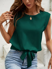 Knotted Wide Strap Top Sleeveless Casual Crew Neck