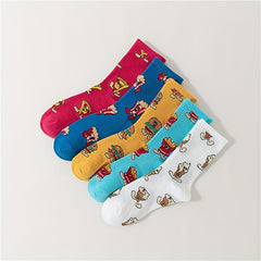 5 Pairs Cartoon Food Print Socks Funny Mid Tube Women's Stockings