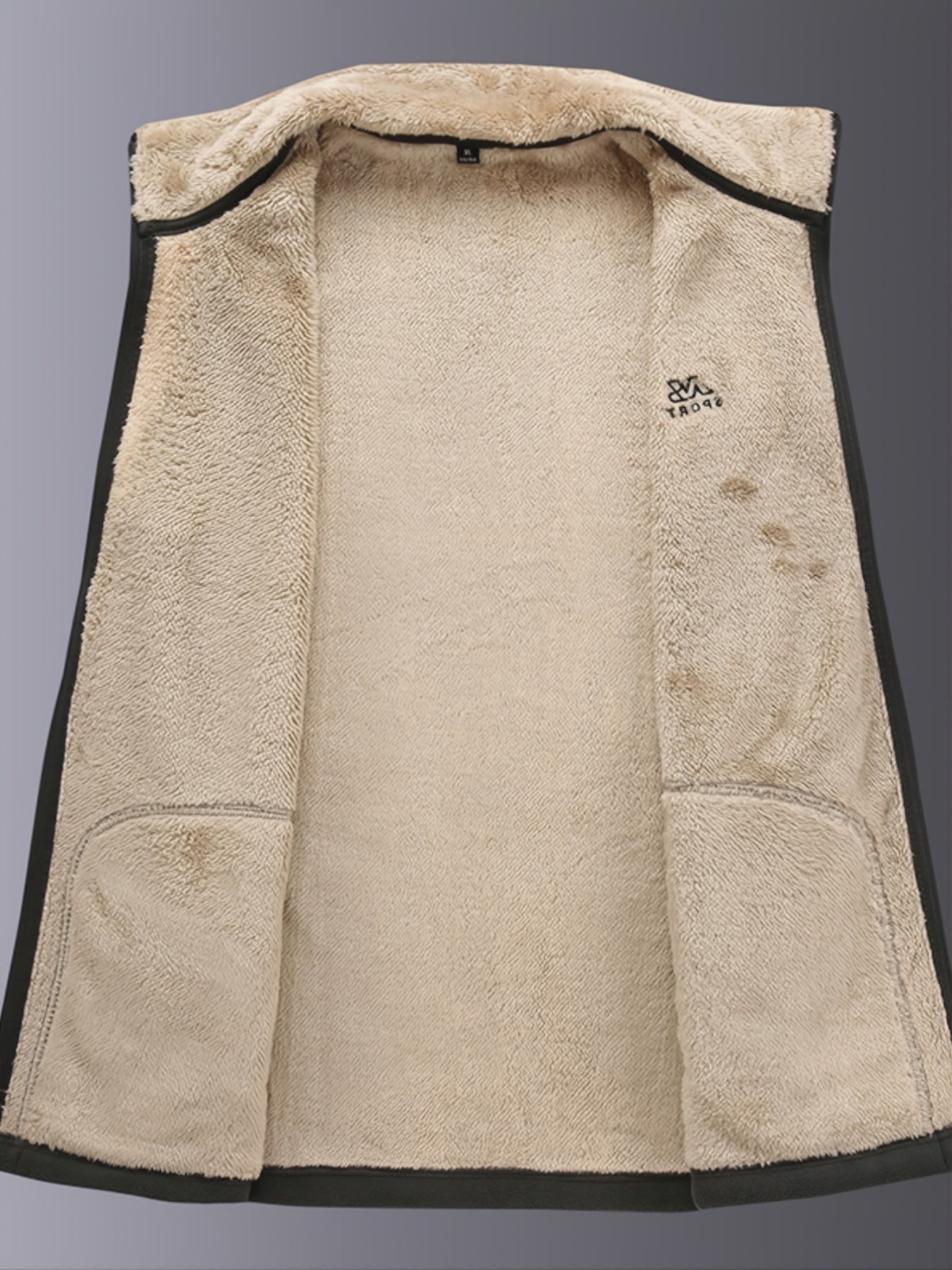 Men's Fleece Jacket Winter Stand Collar Plus Velvet Thick Casual Zip Up