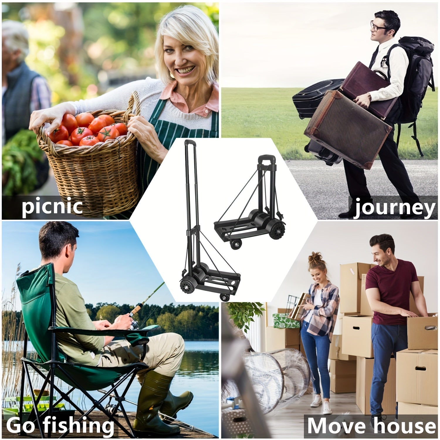 Foldable Portable Trolley 3 Stage Handle 50 Kg Load