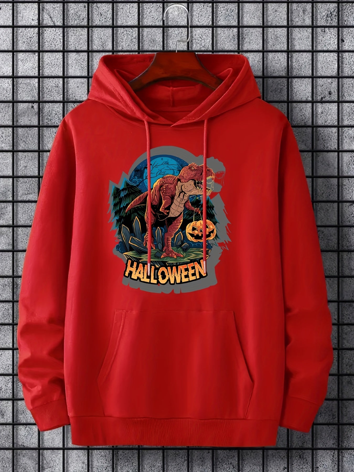 Men's Halloween Dino Print Hoodie Casual Sweatshirt