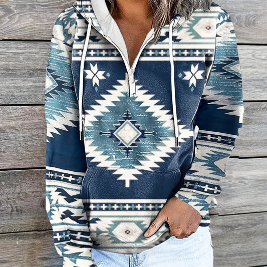 Geo Print Kangaroo Pocket Hoodie Drawstring Hoodies