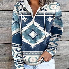 Geo Print Kangaroo Pocket Hoodie Drawstring Hoodies