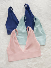 3pcs Ribbed Wireless Bra Soft Intimates Women's Lingerie