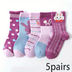 5 Pairs Women's Rabbit Purple Polka Dot Socks