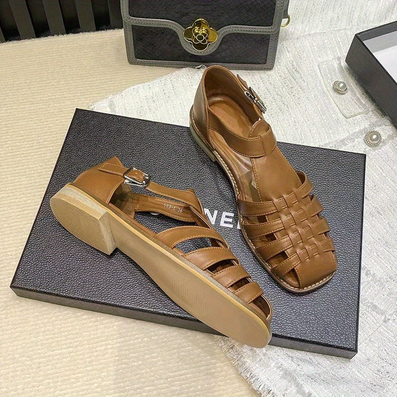 Women's Square Toe Buckle Strap Flat Sandals
