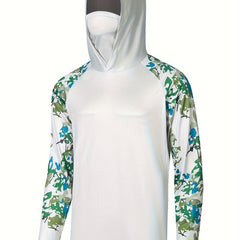 Men's UPF 50 Sun Protection Hoodie With Mask Leaf Pattern Long Sleeve