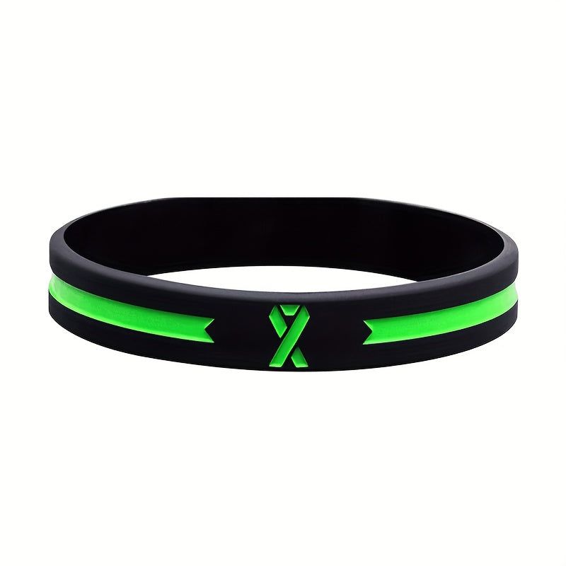 Green Awareness Ribbon Thin Line Rubber Bracelet Silicone Wristband