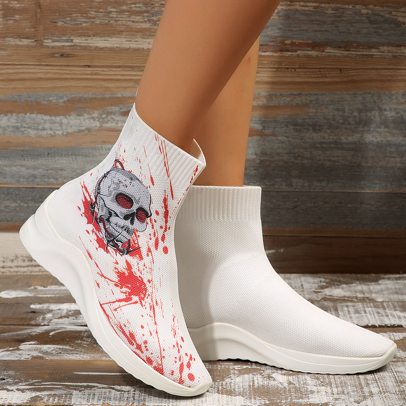 Women's Skull & Blood Print Halloween Ankle Boots