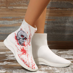 Women's Skull & Blood Print Halloween Ankle Boots