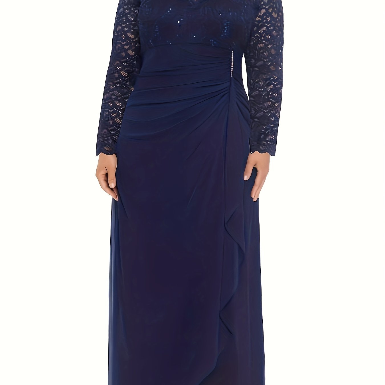 Lace V Neck Long Sleeve Maxi Bridesmaid Dress