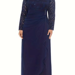 Lace V Neck Long Sleeve Maxi Bridesmaid Dress