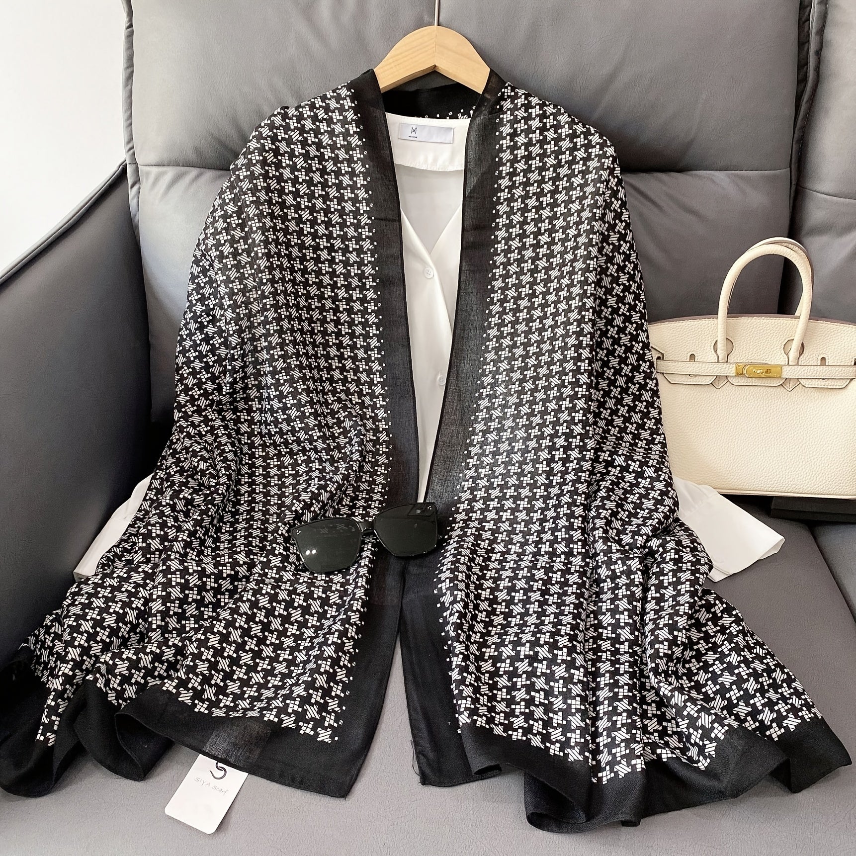 Geometric Pattern Wide Shawl Polyester Scarf