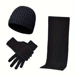 Thick Knit Hat Scarf Gloves Set Men Women