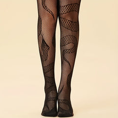 Snake Pattern Fishnet Tights High Waist Mesh Pantyhose