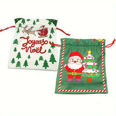 2pcs Christmas Drawstring Bags Santa Claus Snowman Pattern Gift Bag
