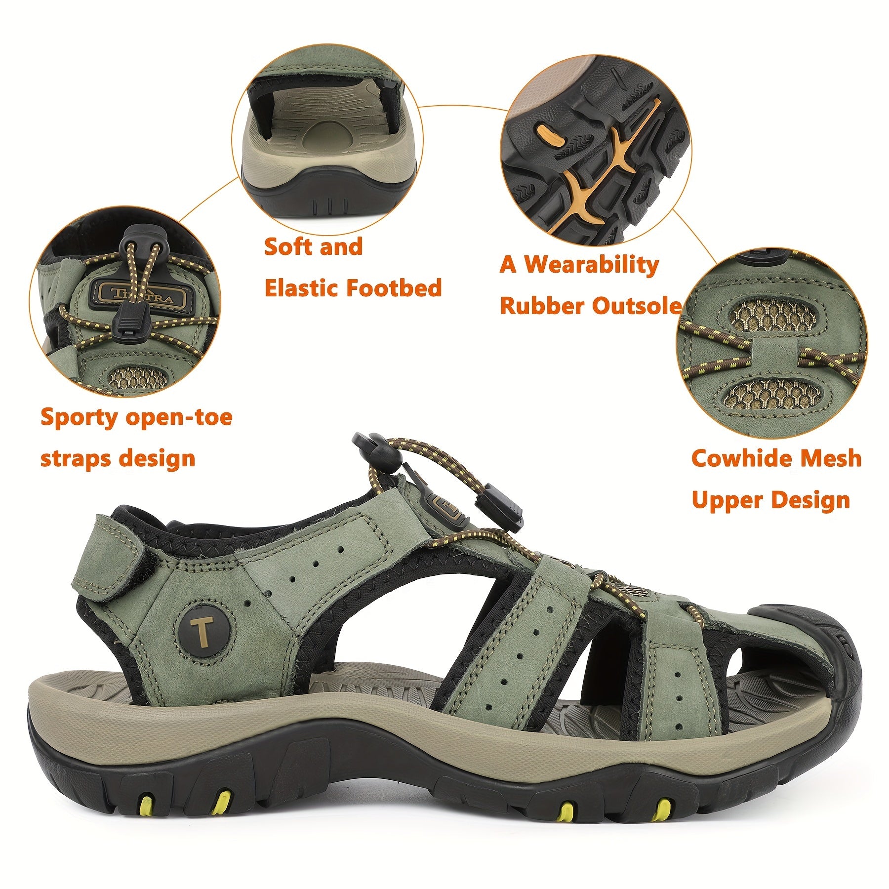 Men's Closed Toe Sandals Durable Non Slip Outdoor Hiking Trekking Sandals