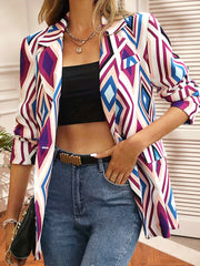 Argyle Print Lapel Blazer Open Front Outerwear