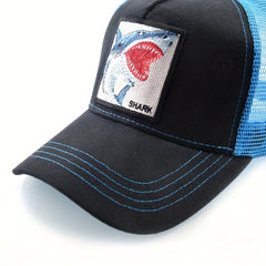 Shark Embroidery Patch Mesh Trucker Hat Lightweight Sunshade Dad Cap