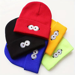 Sport Windproof Knit Beanie Hat with Anime Eye Glasses Embroidery