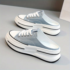 Women's Platform Canvas Shoes Mule Sneakers Lace Up Comfortable Walking
