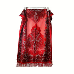 Red Paisley Print Scarf Vintage Tassel Shawl Classic Hijab Head Wrap