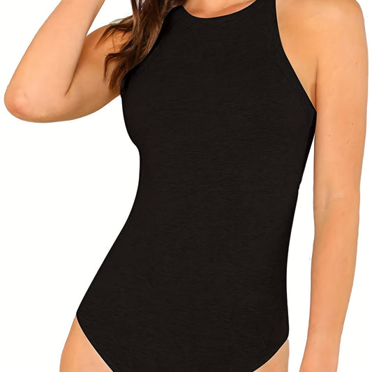 Sleeveless Crew Neck Bodysuit Sexy One Piece Bodysuit