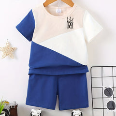 Boys Crown Print Casual Outfit Round Neck T shirt & Shorts S