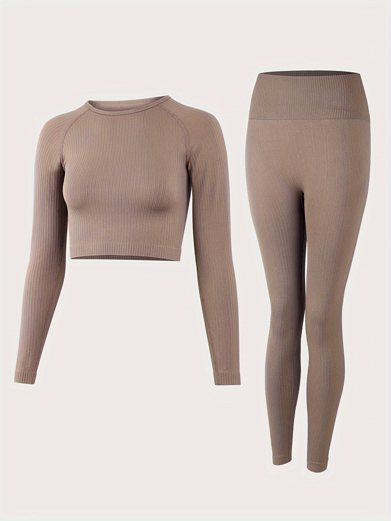 Yoga Workout Set Long Sleeve Crop Top & Leggings Suit Women's Activewear