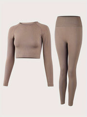 Yoga Workout Set Long Sleeve Crop Top & Leggings Suit Women's Activewear