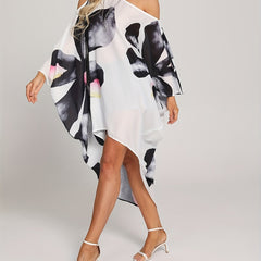 Floral Print One Shoulder Cover Up Dress