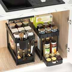 Double Layer Pull Out Shelf for Kitchen Countertop and Under Sink Organization