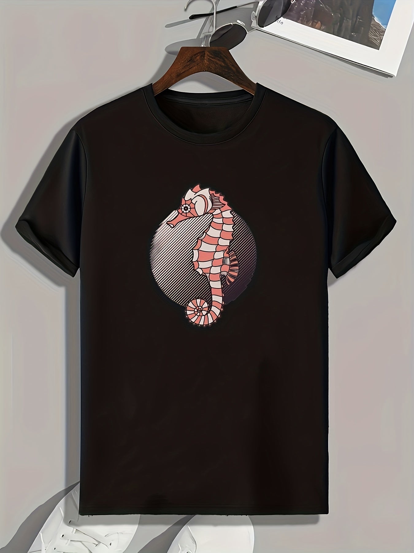Sea Horse Pattern Print Men's Sports T-shirt Graphic Tee