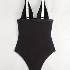 Colorblock V Neck Underwire One Piece Swimsuit